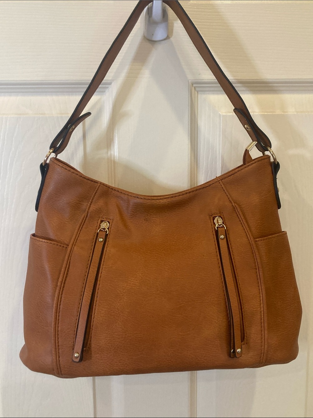 Source Unknown Brown Faux Leather Shoulder Bag Gold Hardware 14x8 Purse